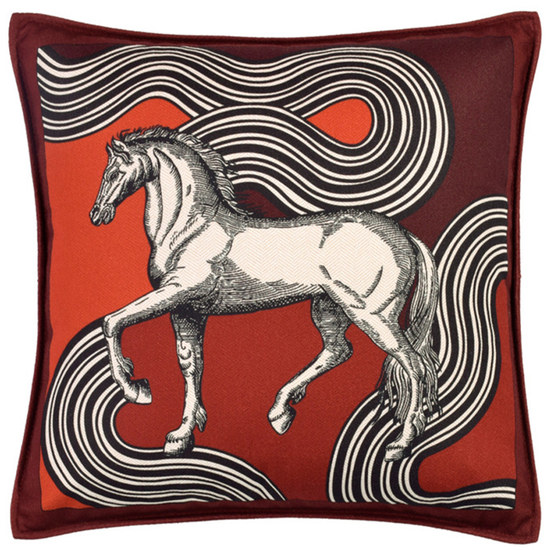 Декоративная подушка Hermes Horse 37 Бургундский красный Красный Черно-белый Декоративная подушка Hermes Horse 37 Бургундский красный Красный Черно-белый в Липецке | Loft Concept