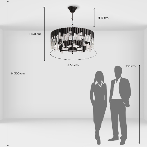 Люстра круглая из матового черного металла с подвесками из прозрачных стеклянных трубок Noir Tubes в Липецке