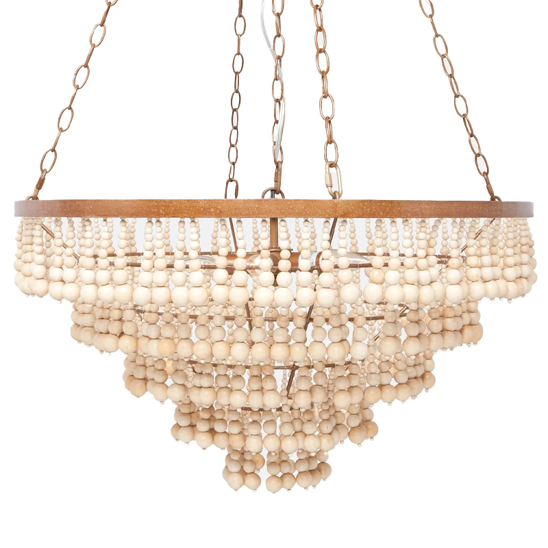 Круглая многоярусная люстра с круглыми деревянными подвесками Wooden Beads Chandelier Cream Кремовый Винтажная латунь Круглая многоярусная люстра с круглыми деревянными подвесками Wooden Beads Chandelier Cream Кремовый Винтажная латунь в Липецке | Loft Concept