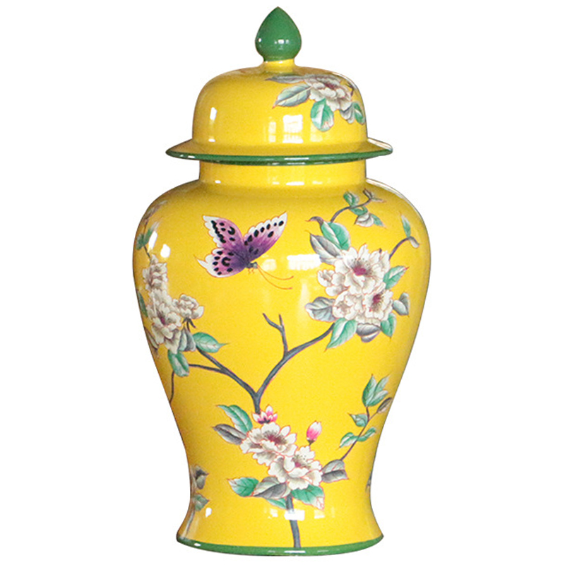Ваза с крышкой Porcelain Yellow Garden Vase Желтый Зеленый Ваза с крышкой Porcelain Yellow Garden Vase Желтый Зеленый в Липецке | Loft Concept