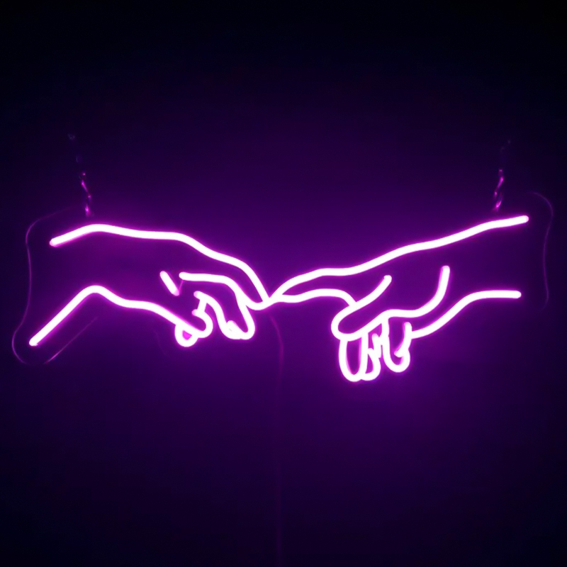 Неоновая настенная лампа Creation of Adam Hands Neon Wall Lamp Фиолетовый Неоновая настенная лампа Creation of Adam Hands Neon Wall Lamp Фиолетовый в Липецке | Loft Concept