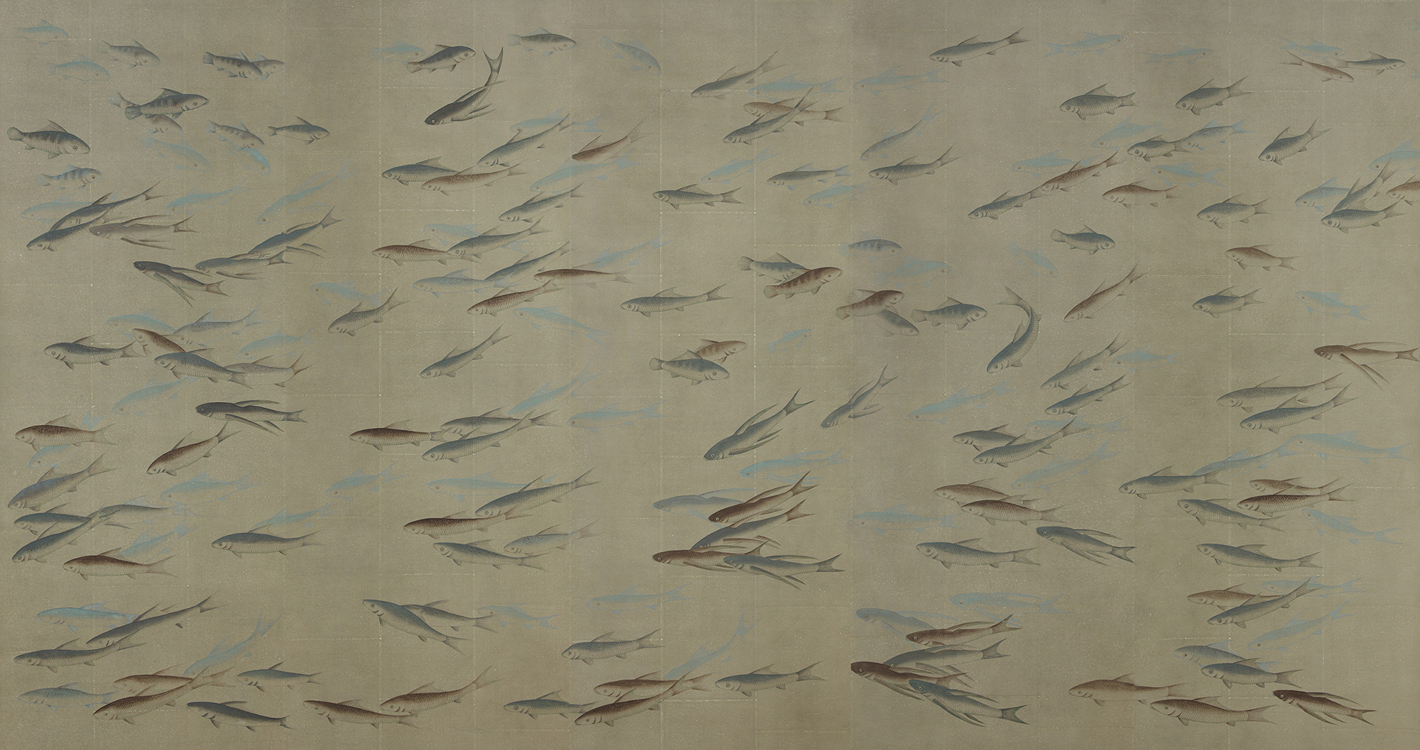 Обои ручная роспись Fishes Special Colourway on Lead Grey India tea paper Обои ручная роспись Fishes Special Colourway on Lead Grey India tea paper - постер Loft-Concept в Липецке