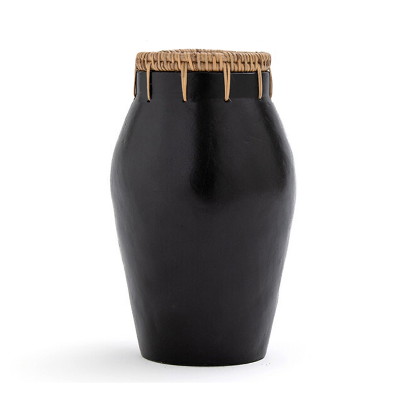 Ваза Ceramic Vase & Rattan D15 Черный Ваза Ceramic Vase & Rattan D15 Черный в Липецке | Loft Concept