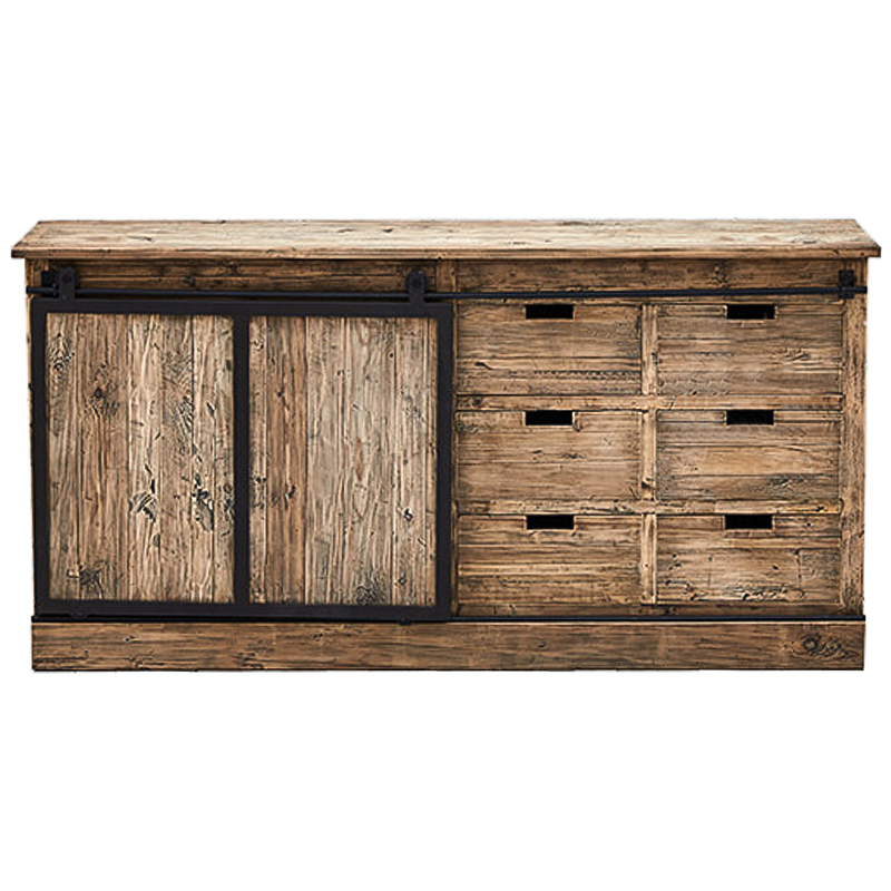 Комод с 6-ю ящиками и раздвижной дверцей лофт Ernesto Wood Commode Коричневый Черный Комод с 6-ю ящиками и раздвижной дверцей лофт Ernesto Wood Commode Коричневый Черный в Липецке | Loft Concept