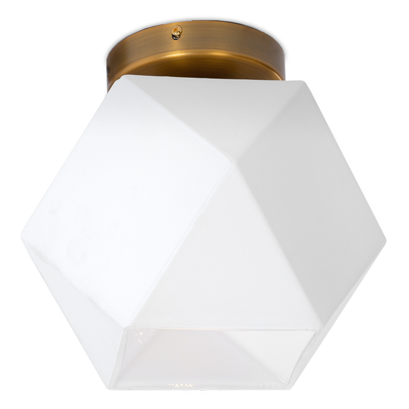 Потолочный светильник Sculptural Glass Faceted Flushm Milk Латунь сатинированная Белый Потолочный светильник Sculptural Glass Faceted Flushm Milk Латунь сатинированная Белый в Липецке | Loft Concept