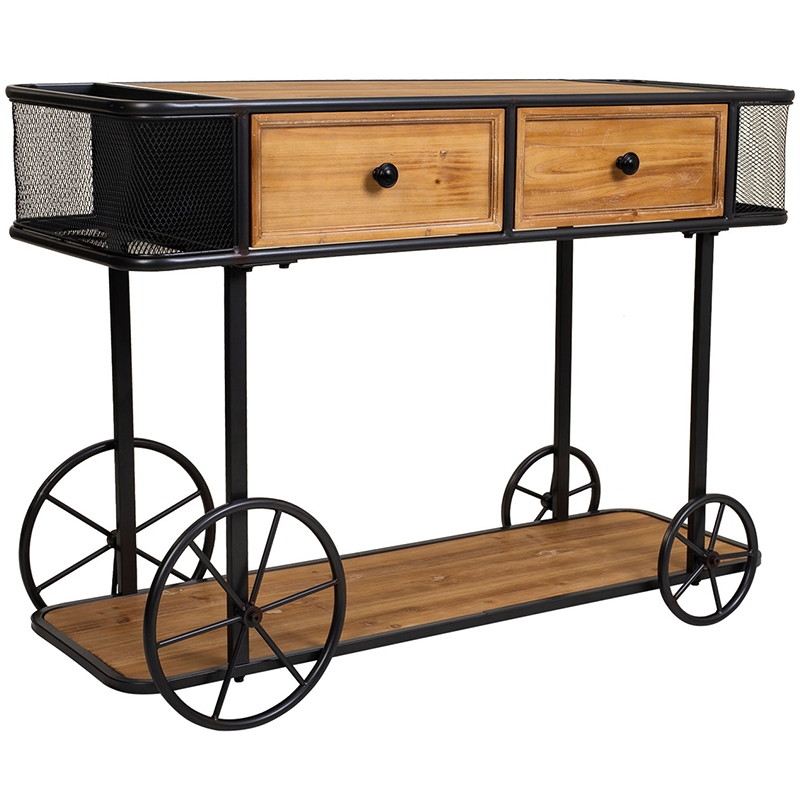 Консоль на колесах c 2-мя выдвижными ящиками Cabrera Console Древесина Черный в Липецке | Loft Concept 