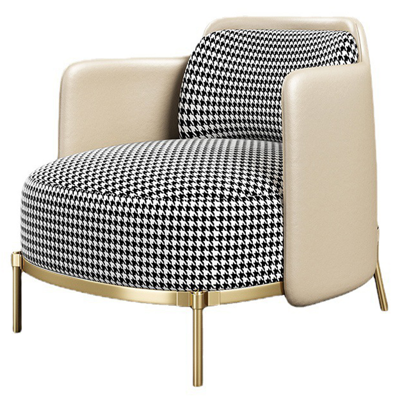 Кресло Pied de poule Cream Armchair Молочный Черно-белый Латунь Кресло Pied de poule Cream Armchair Молочный Черно-белый Латунь в Липецке | Loft Concept