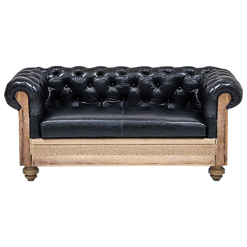 Диван Deconstructed Chesterfield Sofa double Black leather Черный Коричневый Диван Deconstructed Chesterfield Sofa double Black leather Черный Коричневый в Липецке | Loft Concept