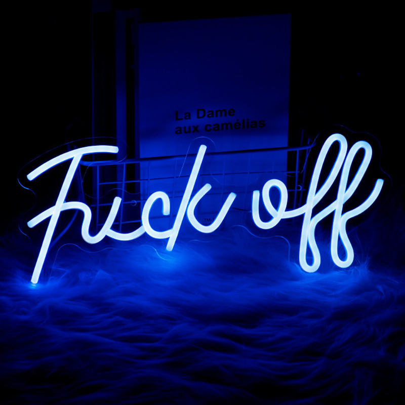 Неоновая настенная лампа Fuck Off Neon Wall Lamp Синий Синий Неоновая настенная лампа Fuck Off Neon Wall Lamp Синий Синий в Липецке | Loft Concept