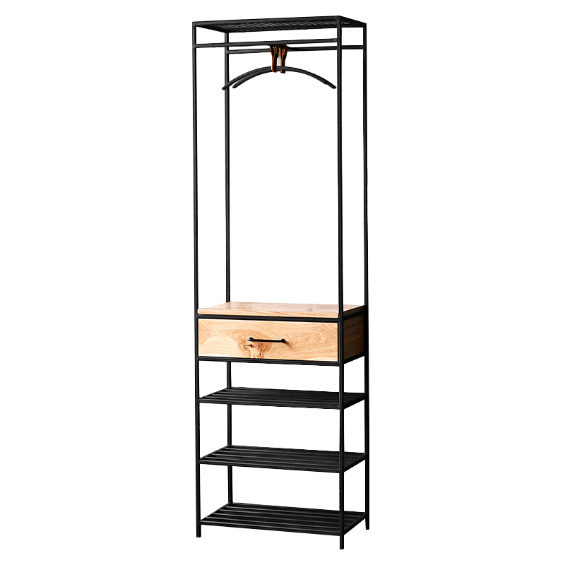 Напольная вешалка с ящиком Hatfield Industrial Floor Hanger Черный Светлый дуб Напольная вешалка с ящиком Hatfield Industrial Floor Hanger Черный Светлый дуб в Липецке | Loft Concept