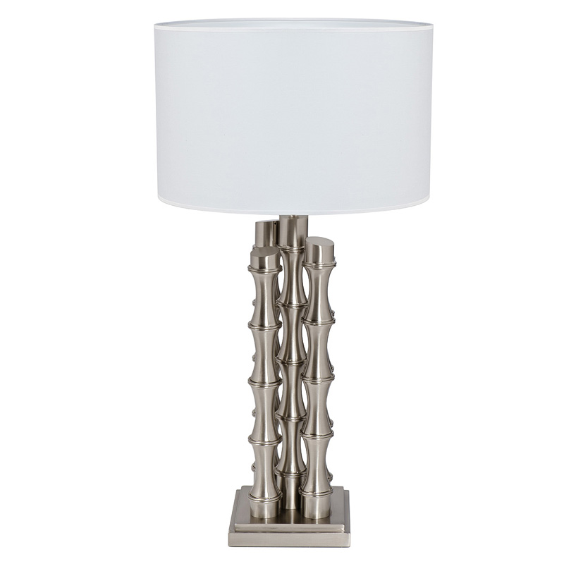 Настольная лампа с Белым Абажуром Damian Nickel Table Lamp Никель Сатин Белый Настольная лампа с Белым Абажуром Damian Nickel Table Lamp Никель Сатин Белый в Липецке | Loft Concept