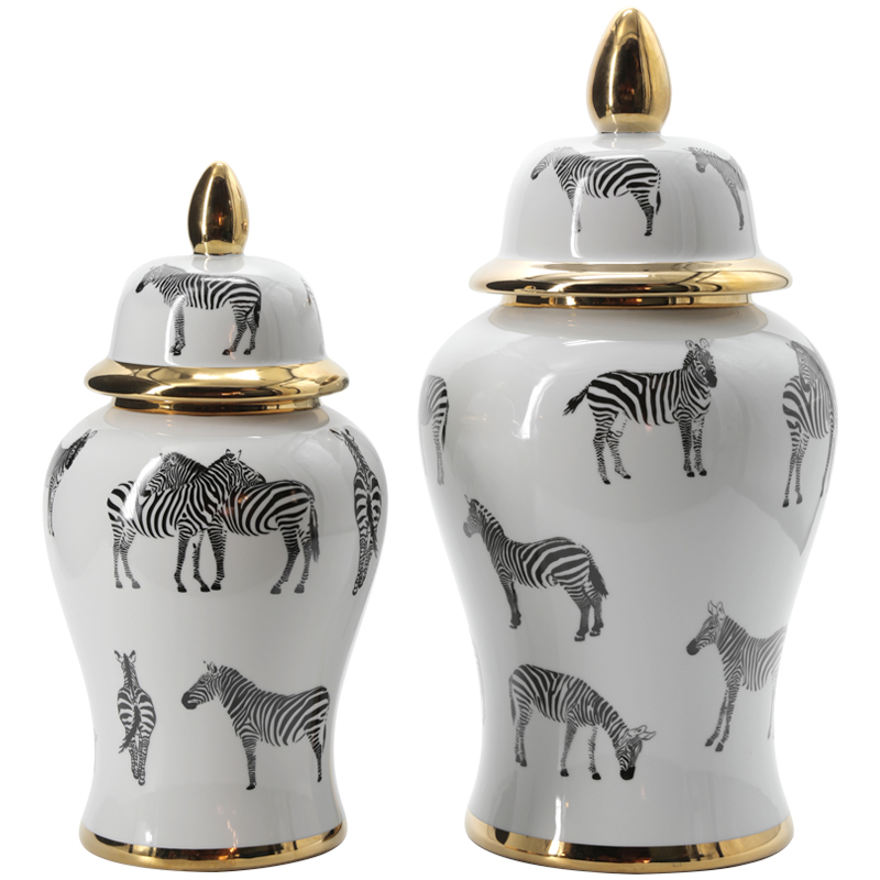 Ваза White Vase Zebra Черный Белый Золотой Ваза White Vase Zebra Черный Белый Золотой в Липецке | Loft Concept