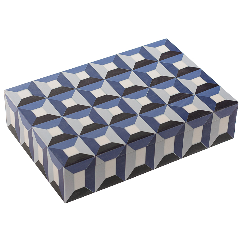 Шкатулка Squares Blue Bone Inlay Box Синий Белый Черный Шкатулка Squares Blue Bone Inlay Box Синий Белый Черный в Липецке | Loft Concept