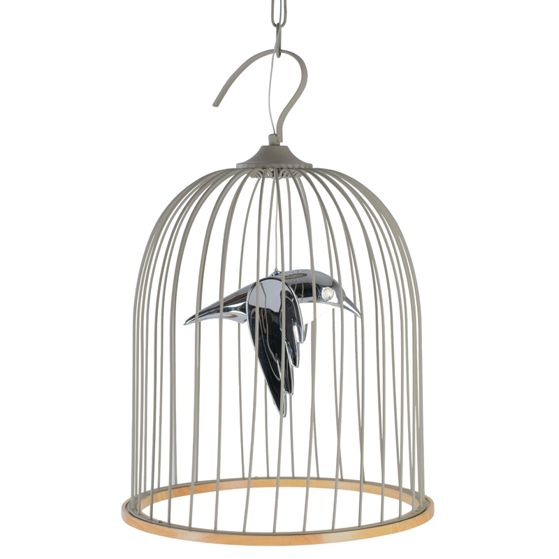 Подвесной светильник Bird in Cage Pendant Серый Хром Древесина Подвесной светильник Bird in Cage Pendant Серый Хром Древесина в Липецке | Loft Concept