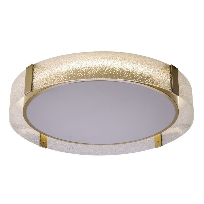 Потолочный светильник круглой формы из стали и стекла Round Glass Brass Латунь Потолочный светильник круглой формы из стали и стекла Round Glass Brass Латунь в Липецке | Loft Concept