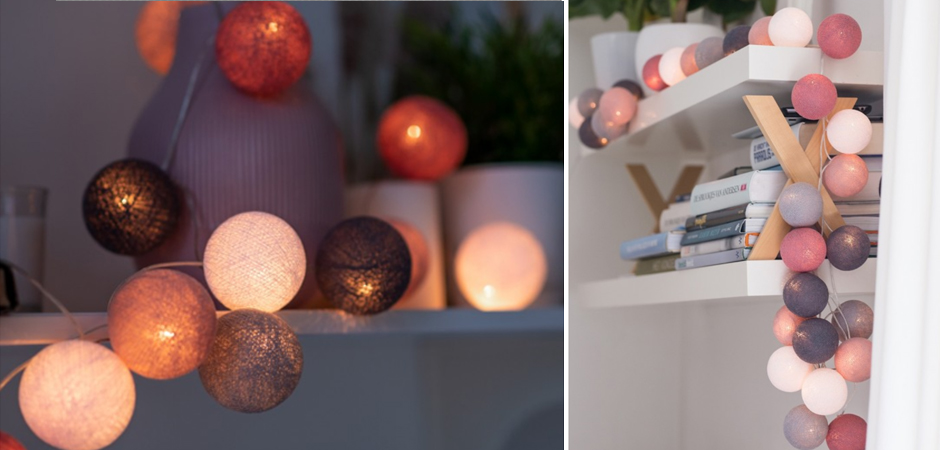 Гирлянда хлопковые фонарики Сotton Ball Dirty Rose - Loft-Concept в Липецке