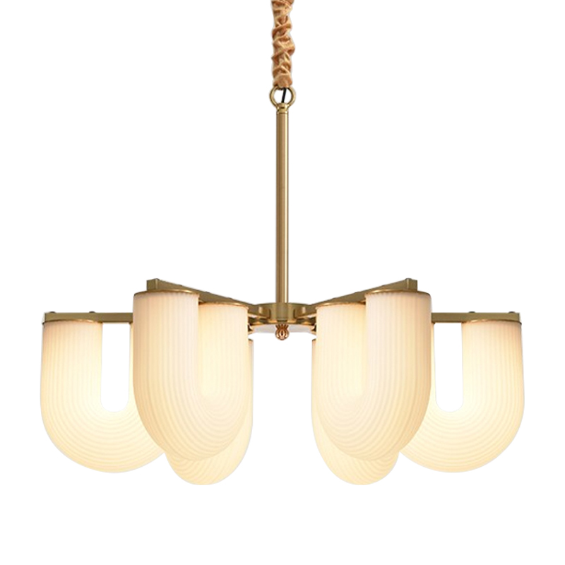 Люстра Berthe Arch Chandelier 6 плафонов Латунь Хром Белое матовое стекло Люстра Berthe Arch Chandelier 6 плафонов Латунь Хром Белое матовое стекло в Липецке | Loft Concept