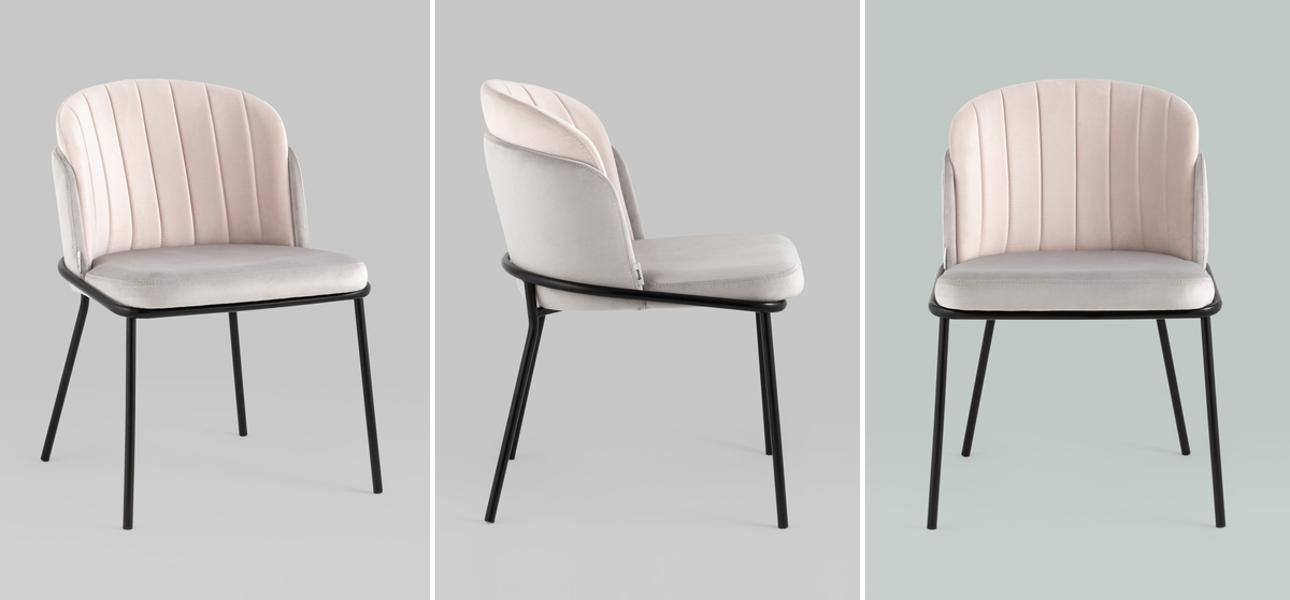 Стул Penelope Chair Металлические Ножки Светло-Розовый велюр - фото