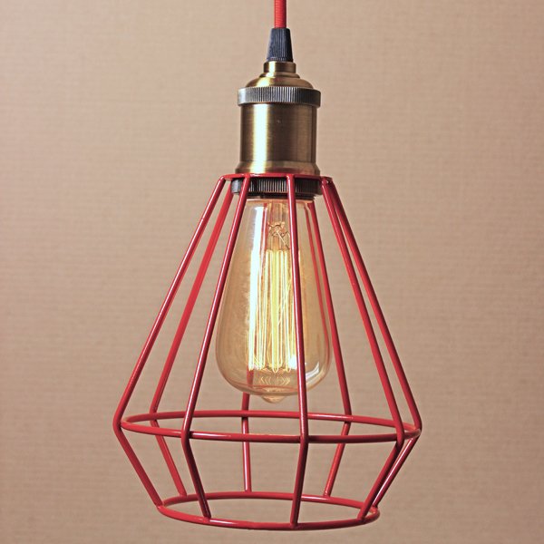 Подвесной светильник Wire Cage Pendant Punch Red Красный Подвесной светильник Wire Cage Pendant Punch Red Красный в Липецке | Loft Concept