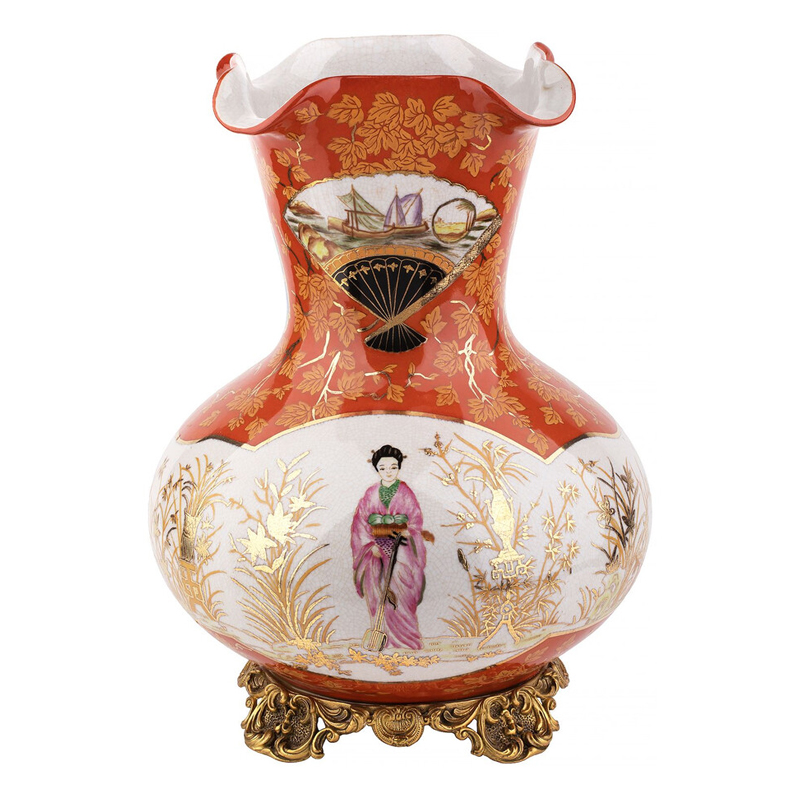 Ваза красного цвета с рисунком Chinoiserie Ceramics Белый Красный Бронза Ваза красного цвета с рисунком Chinoiserie Ceramics Белый Красный Бронза в Липецке | Loft Concept