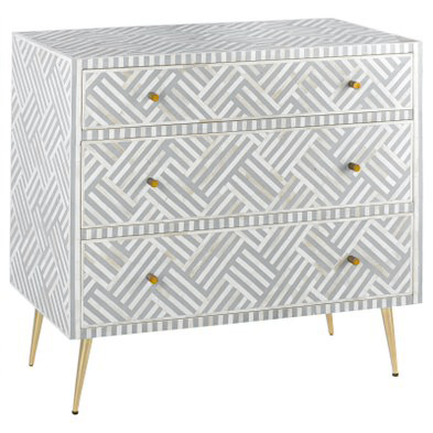 Комод инкрустация костью Gray Indian Bone Inlay 3 drawer Серый Белый Серый Комод инкрустация костью Gray Indian Bone Inlay 3 drawer Серый Белый Серый в Липецке | Loft Concept