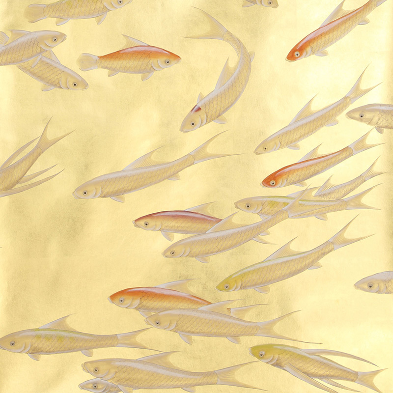 Обои ручная роспись Fishes Koi on Deep Rich Gold gilded paper Обои ручная роспись Fishes Koi on Deep Rich Gold gilded paper в Липецке | Loft Concept
