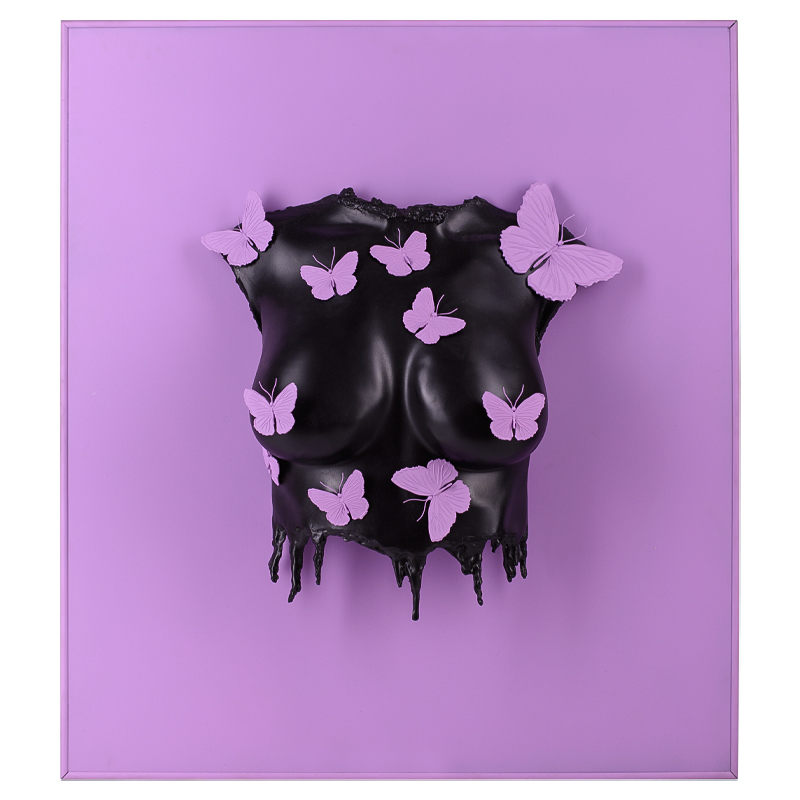 Аксессуар на стену Sculpture Female Torso Butterflies Framed Сиреневый Черный Аксессуар на стену Sculpture Female Torso Butterflies Framed Сиреневый Черный в Липецке | Loft Concept