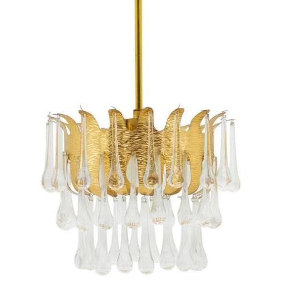 Люстра Ernst Palme Glass and Gilded Brass Chandelier Золотой Люстра Ernst Palme Glass and Gilded Brass Chandelier Золотой в Липецке | Loft Concept