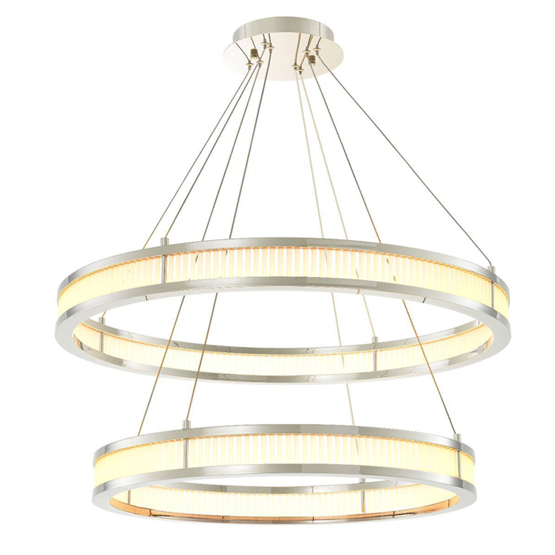 Люстра Eichholtz Chandelier Damien Double Nickel Никель Белое матовое стекло в Липецке | Loft Concept 