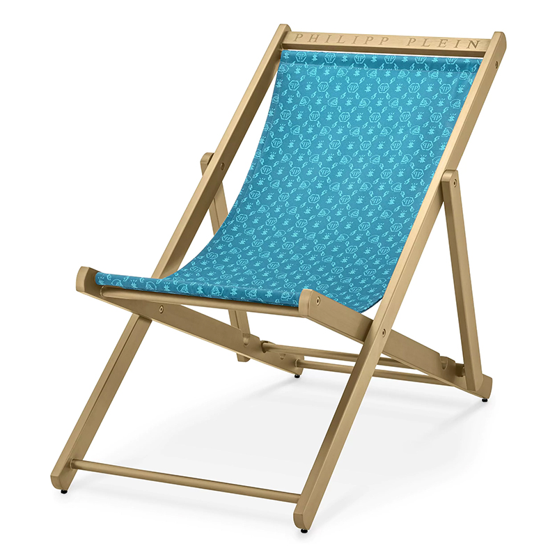 Кресло Philipp Plein Deck Chair Голубое Голубой Золотой Кресло Philipp Plein Deck Chair Голубое Голубой Золотой в Липецке | Loft Concept