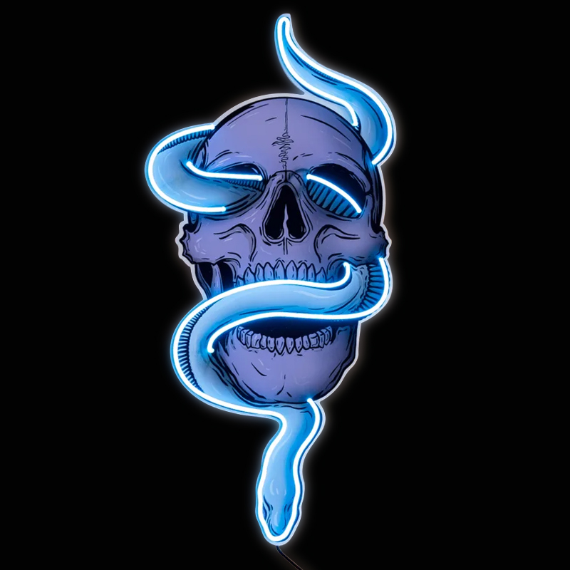 Неоновая настенная лампа Skull and Snake Neon Wall Lamp Голубой Фиолетовый Неоновая настенная лампа Skull and Snake Neon Wall Lamp Голубой Фиолетовый в Липецке | Loft Concept