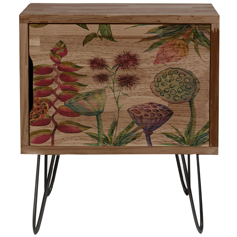 Тумба с цветочным изображением Floral Wood Nightstand Коричневый Тумба с цветочным изображением Floral Wood Nightstand Коричневый в Липецке | Loft Concept