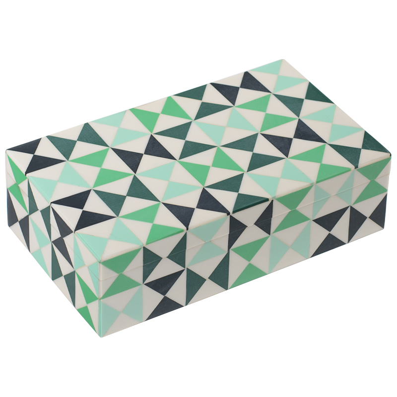 Шкатулка Small Triangles Green Bone Inlay Box Зеленый Белый Мятный Шкатулка Small Triangles Green Bone Inlay Box Зеленый Белый Мятный в Липецке | Loft Concept