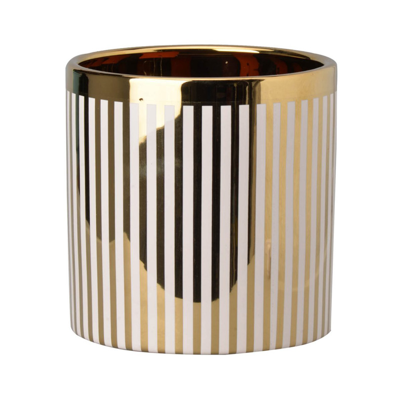 Ваза Gold & White Stripes Белый Золотой Ваза Gold & White Stripes Белый Золотой в Липецке | Loft Concept