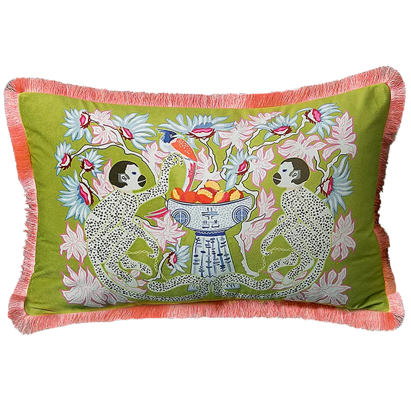 Декоративная подушка Two Monkeys on Green Long Cushion Салатовый Мульти Декоративная подушка Two Monkeys on Green Long Cushion Салатовый Мульти в Липецке | Loft Concept