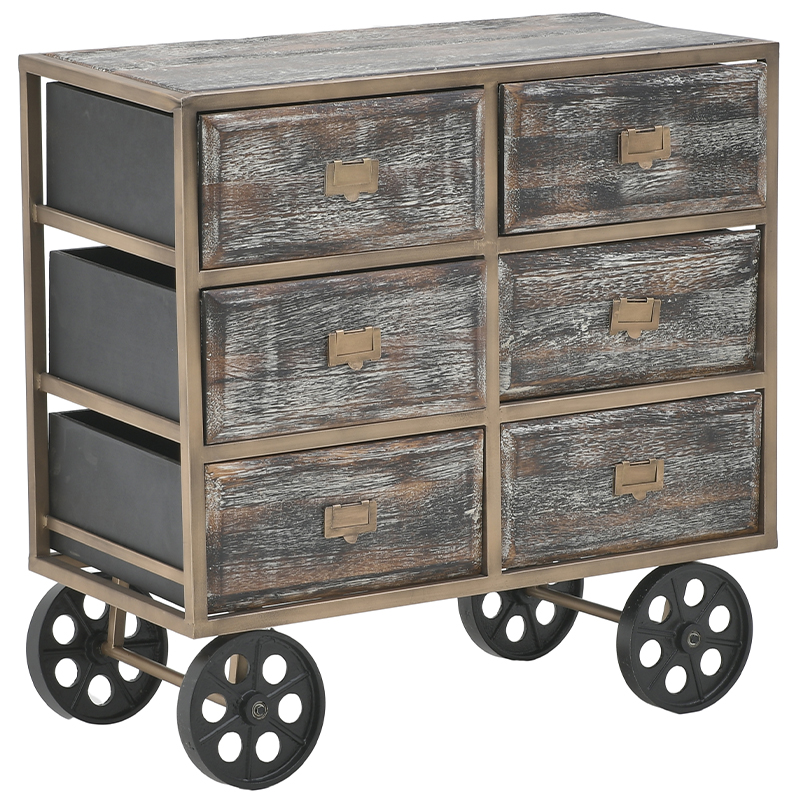 Комод в стиле лофт на колесах Vance Chest of Drawers Коричневый Золотой Комод в стиле лофт на колесах Vance Chest of Drawers Коричневый Золотой в Липецке | Loft Concept