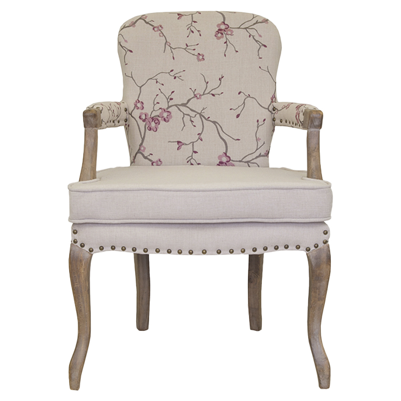 Кресло с изображением сакуры Aubrey Classical Armchair beige flax Бежевый Коричневый Розовый Кресло с изображением сакуры Aubrey Classical Armchair beige flax Бежевый Коричневый Розовый в Липецке | Loft Concept