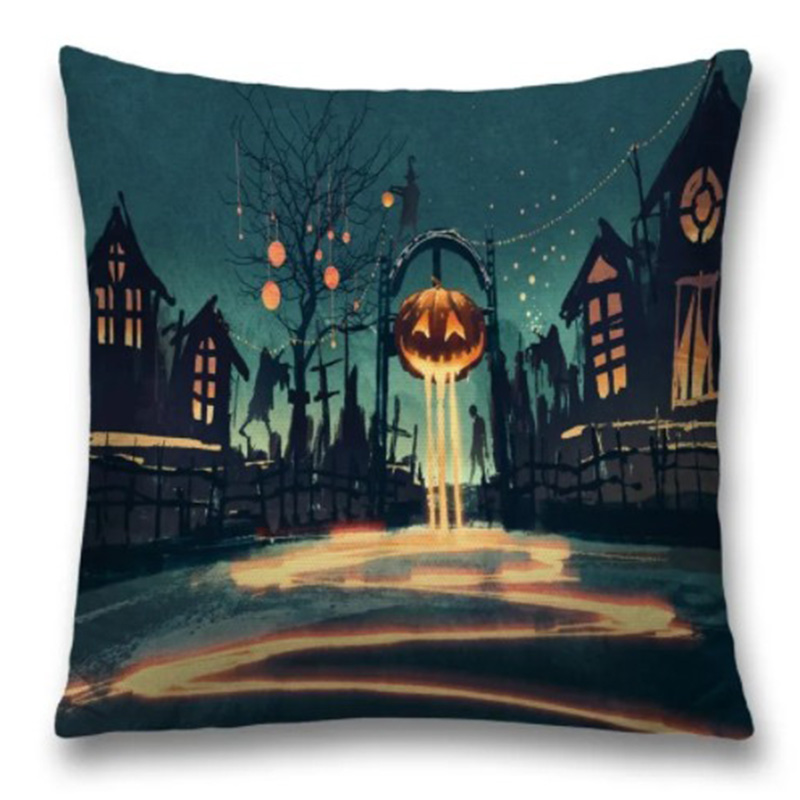 Подушка Halloween Alleyway Черный Синий Оранжевый Подушка Halloween Alleyway Черный Синий Оранжевый в Липецке | Loft Concept