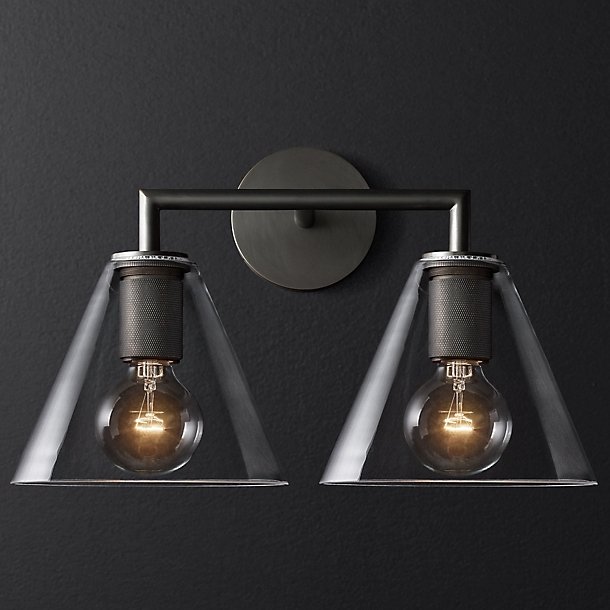 Бра RH Utilitaire Funnel Shade Double Sconce Black Прозрачное Стекло Темная бронза Бра RH Utilitaire Funnel Shade Double Sconce Black Прозрачное Стекло Темная бронза в Липецке | Loft Concept