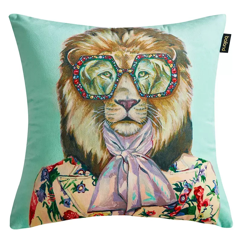 Декоративная подушка Стиль Gucci Leo Fashion Animals Cushion Mint Мятный Мульти Декоративная подушка Стиль Gucci Leo Fashion Animals Cushion Mint Мятный Мульти в Липецке | Loft Concept