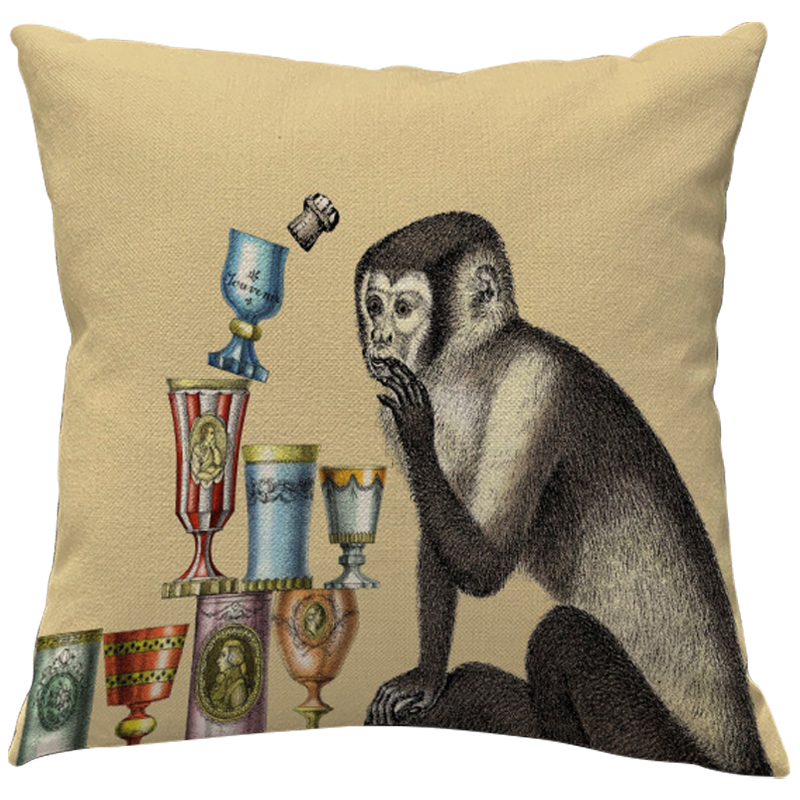 Декоративная подушка Fornasetti Aperitivo 2 Бежевый Серый Мульти Декоративная подушка Fornasetti Aperitivo 2 Бежевый Серый Мульти в Липецке | Loft Concept