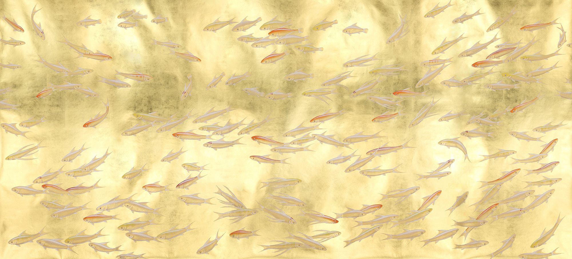 Обои ручная роспись Fishes Koi on Deep Rich Gold gilded paper Обои ручная роспись Fishes Koi on Deep Rich Gold gilded paper - постер Loft-Concept в Липецке