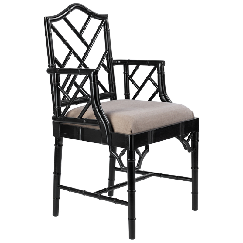 Black Chippendale Arm Chair Черный Бежево-серый Black Chippendale Arm Chair Черный Бежево-серый в Липецке | Loft Concept