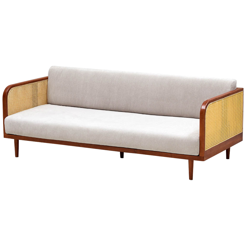 Диван с отделкой из ротанга Nava Rattan Decor Sofa Коричневый ivory ( слоновая кость ) Бежевый в Липецке | Loft Concept 