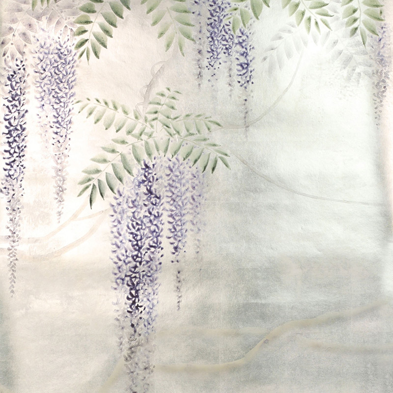 Обои в японском стиле Wisteria Lavender on White Metal gilded paper with pearlescent antiquing  в Липецке | Loft Concept 