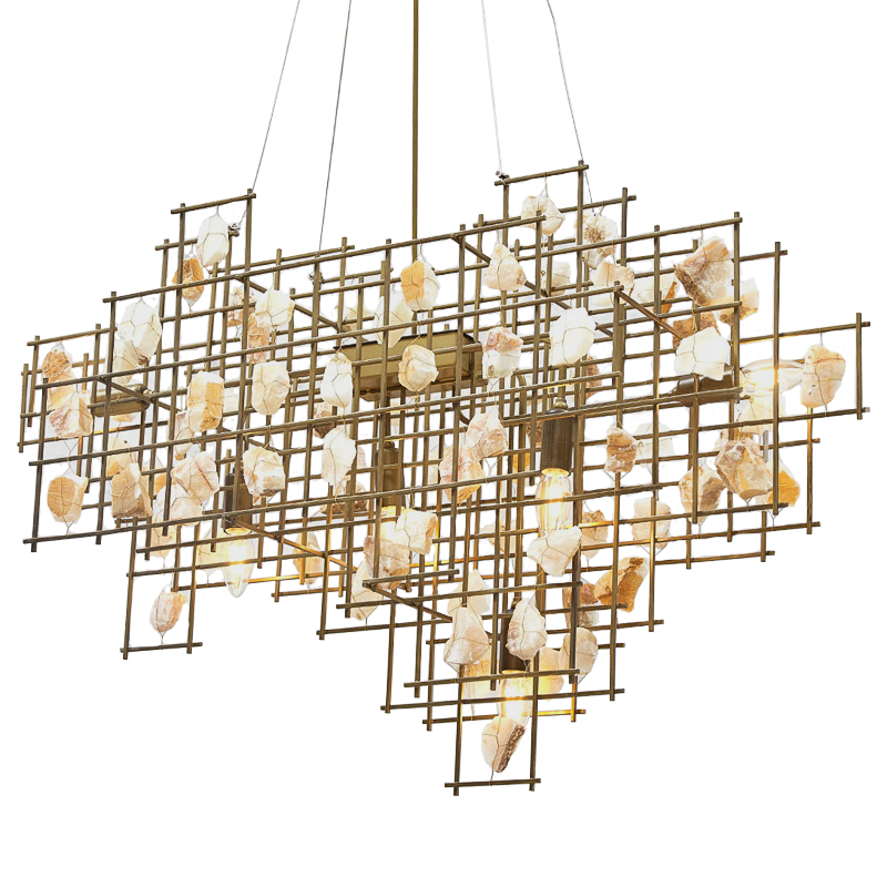Люстра металлическая с подвесками из камня Geometric Stones Chandelier Бежевый Латунь Люстра металлическая с подвесками из камня Geometric Stones Chandelier Бежевый Латунь в Липецке | Loft Concept