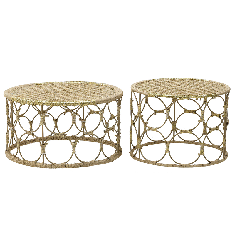 Комплект кофейных столиков Jute Metal Coffee Tables Золотой Бежевый Комплект кофейных столиков Jute Metal Coffee Tables Золотой Бежевый в Липецке | Loft Concept