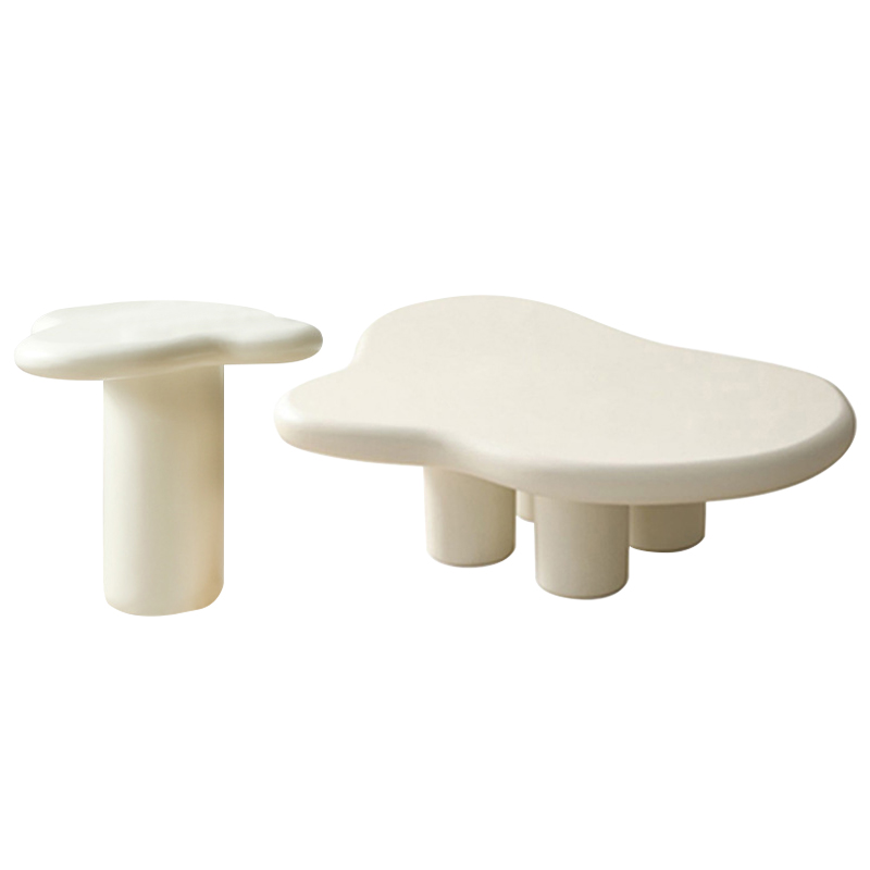 Комплект кофейных столиков Aine Curved Coffee Tables Молочный Черный в Липецке | Loft Concept 