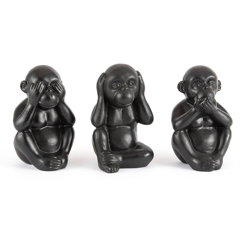 Комплект их 3-х статуэток Three Black Monkeys Черный Комплект их 3-х статуэток Three Black Monkeys Черный в Липецке | Loft Concept