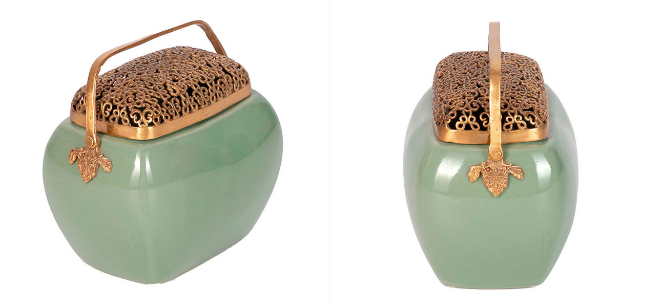 Аромалампа фарфоровая высокая зеленая Amelia - фото